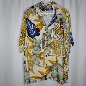 Hilo Hattie Hawaiian Shirt‎ Men XXL Tropical Floral Button Collar Short Sleeve